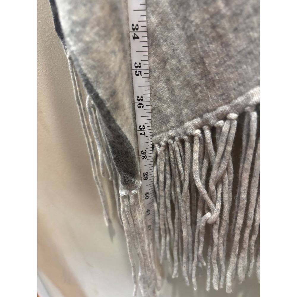 The White Company White Label Gray Wool Cashmere Striped Fringe Poncho Wrap OS - Picture 3 of 5